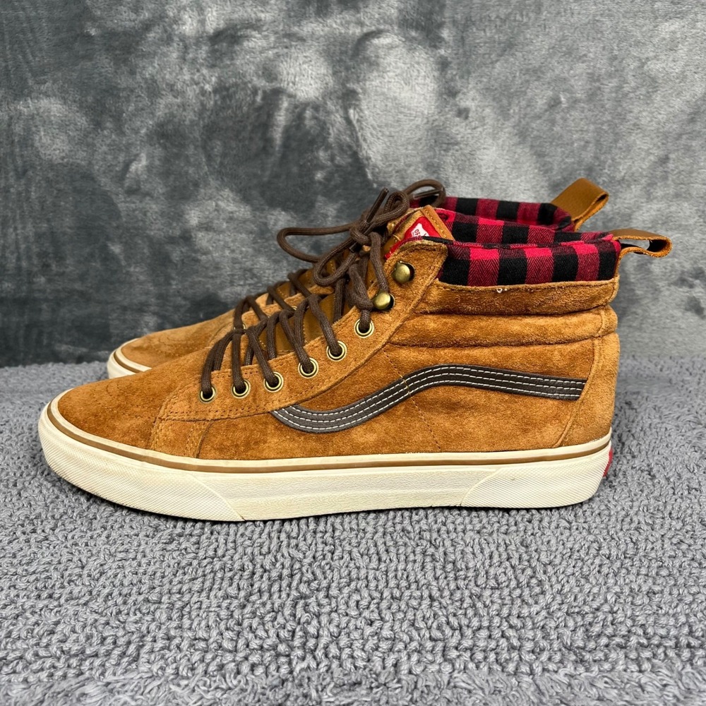 Vans Sk8-Hi MTE Honey Brown Suede Plaid Lining Mens 12 High Top Sneakers 721454